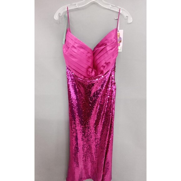 Johnny Wujek Sangria Sequin Hot Pink Prom Dress Size 18PL Strapless Bow In Back - Picture 3 of 6